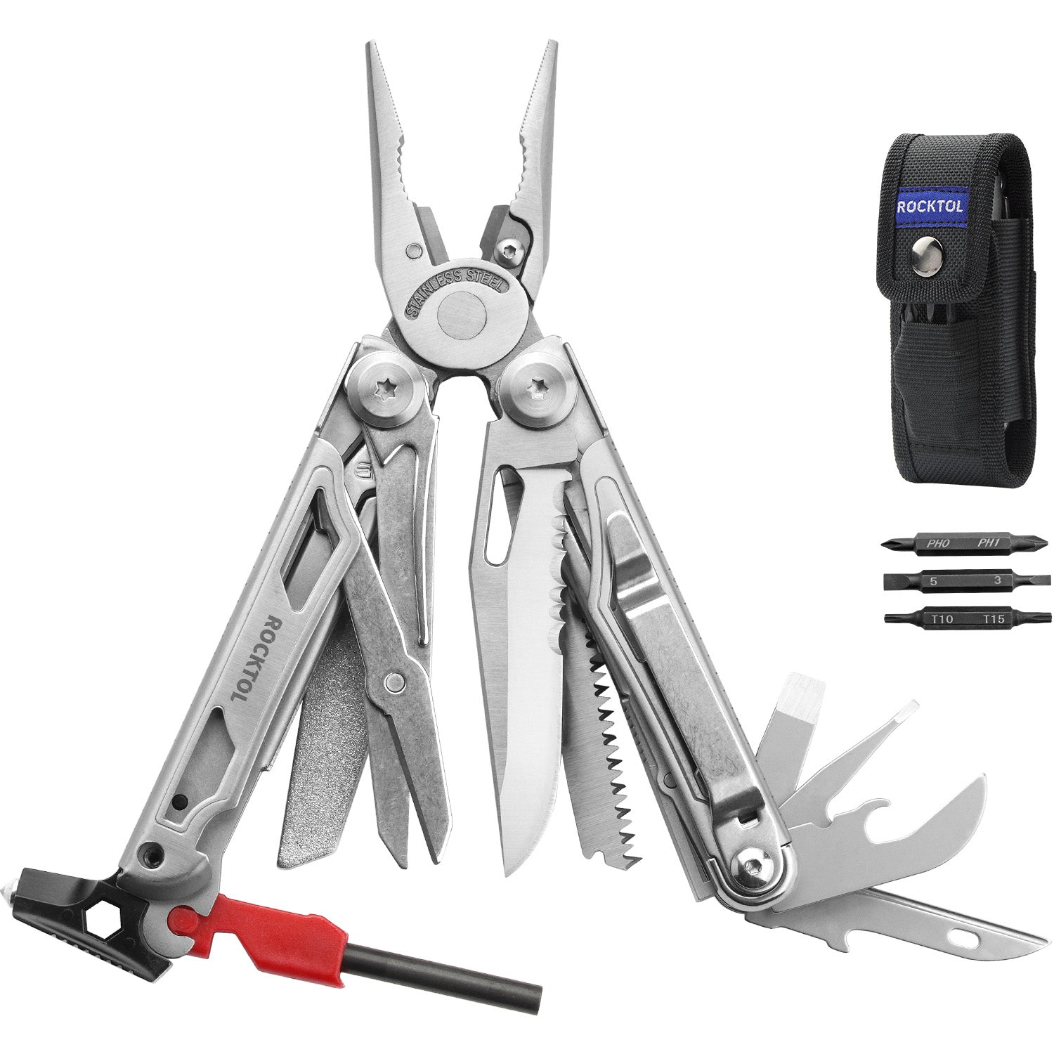ROCKTOL Multitool Pliers, 22-in-1 Camping Multitool with Fire