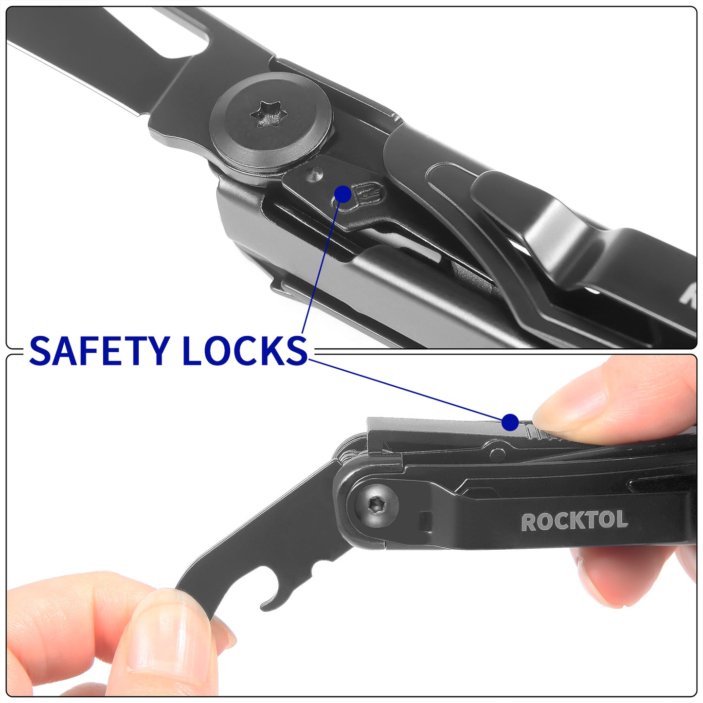 ROCKTOL Black Multitool Knife, 12-in-1 Pocket Multi-tool Knife with 2.68” Pocket Knife and Leather Sheath, EDC Gear for Camping,Hiking,Survival
