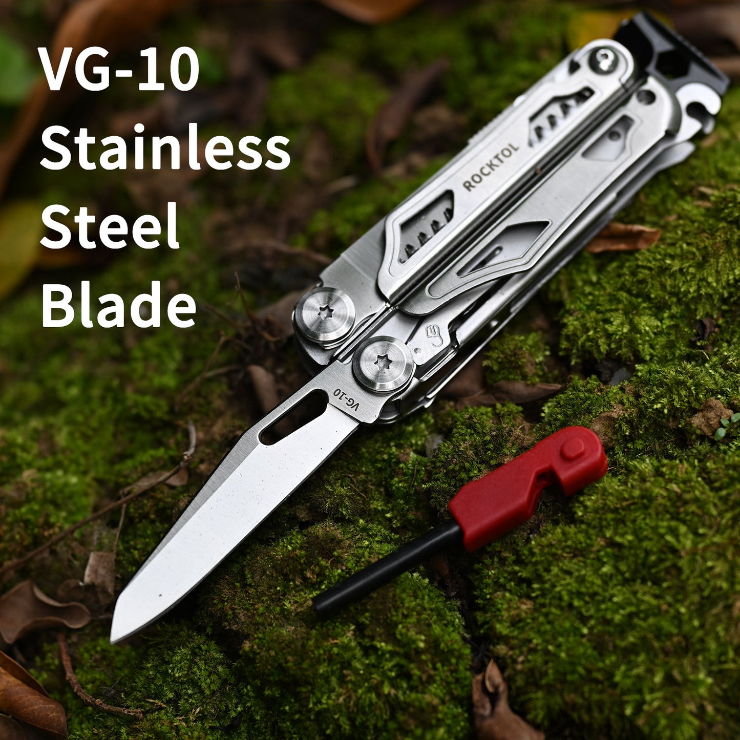 ROCKTOL SK04VG 22-in-1 Camping Multitool Pliers with VG-10 Blade,Fire Starter Emergency Whistle Glass Breaker Nylon Sheath Safety Locking for Survival, Camping, Hunting, Hiking