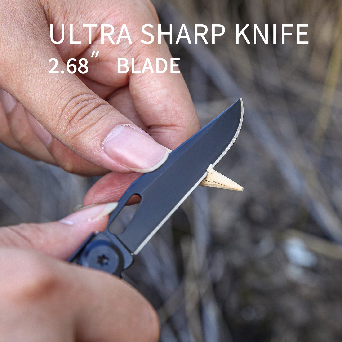 ROCKTOL Black Multitool Knife, 12-in-1 Multi-tool Knife with 2.68” Pocket Knife and Leather Sheath, Spring-loaded Scissors for Camping,Hiking,Survival (7Cr17 Blade)
