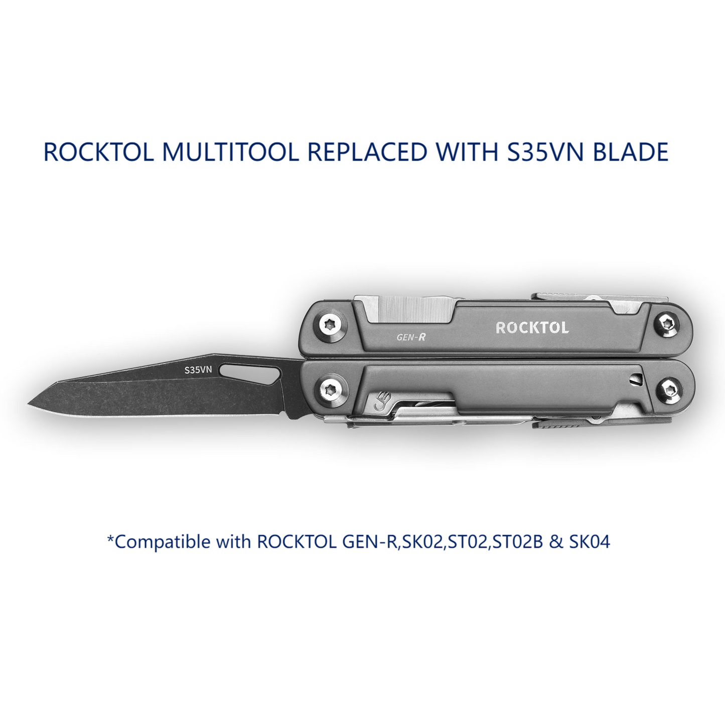 S35VN Knife Blade Titanium-plated Black Stonewashed 2.68 in. for ROCKTOL Multitool GEN-R,SK02,ST02,ST02B and SK04