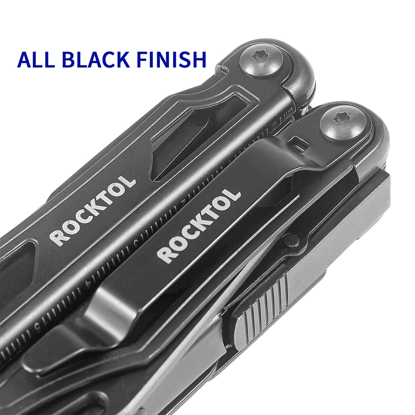 ROCKTOL Black Multitool Knife, 12-in-1 Multi-tool Knife with 2.68” Pocket Knife and Leather Sheath, Spring-loaded Scissors for Camping,Hiking,Survival (7Cr17 Blade)