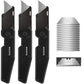 Cuchillos plegables ROCKTOL (paquete de 3) con cabezal de acero inoxidable, mango ligero reforzado, hoja de cambio rápido, bloqueo de botón y 15 hojas SK5 adicionales.