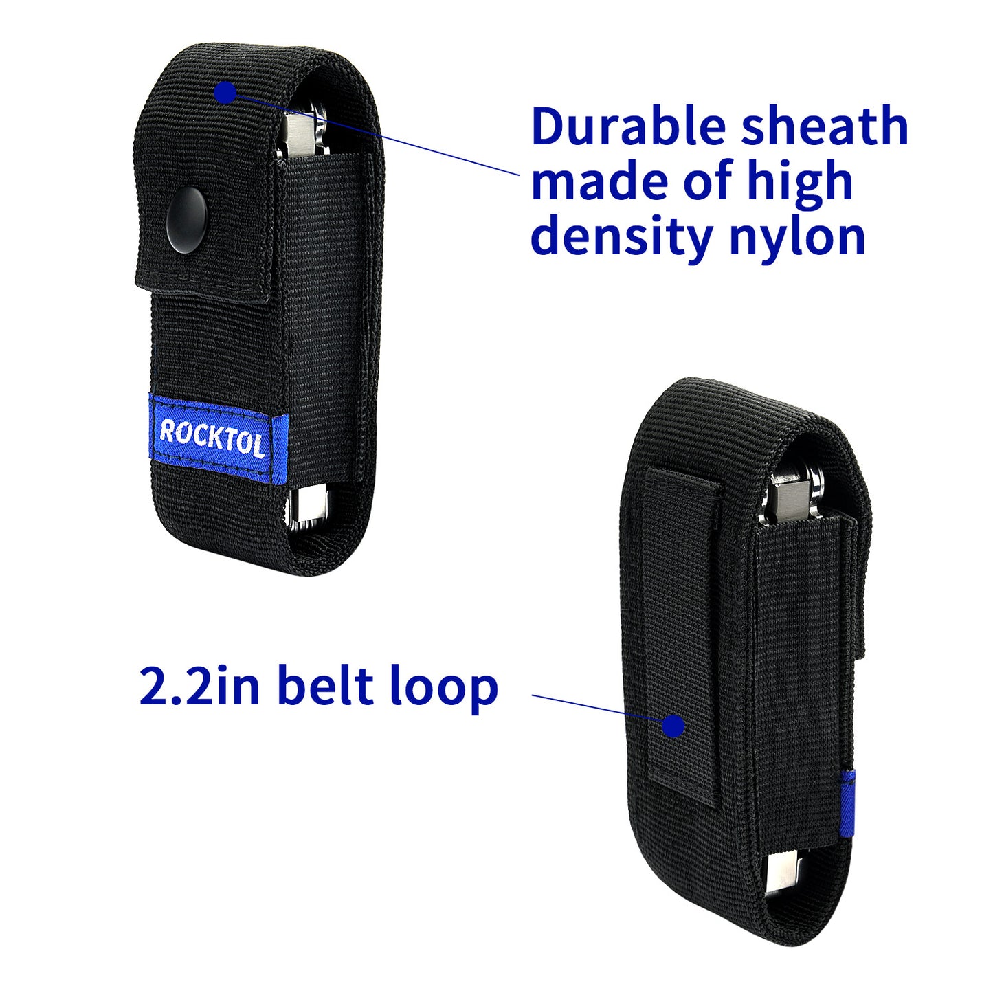Multiherramienta ROCKTOL con clip de bolsillo, alicates multiherramienta 16 en 1 de acero inoxidable, kit de herramientas compacto y ligero para senderismo, viajes y acampadas.
