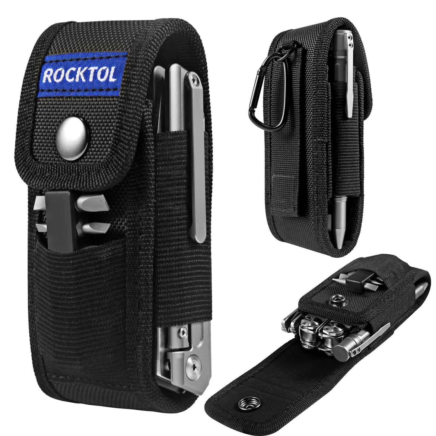 Funda multiherramienta ROCKTOL para cinturón, bolsa EDC de nailon con 4 bolsillos, bolsa para herramientas multiherramienta, navaja de bolsillo, bolígrafo táctico, linterna