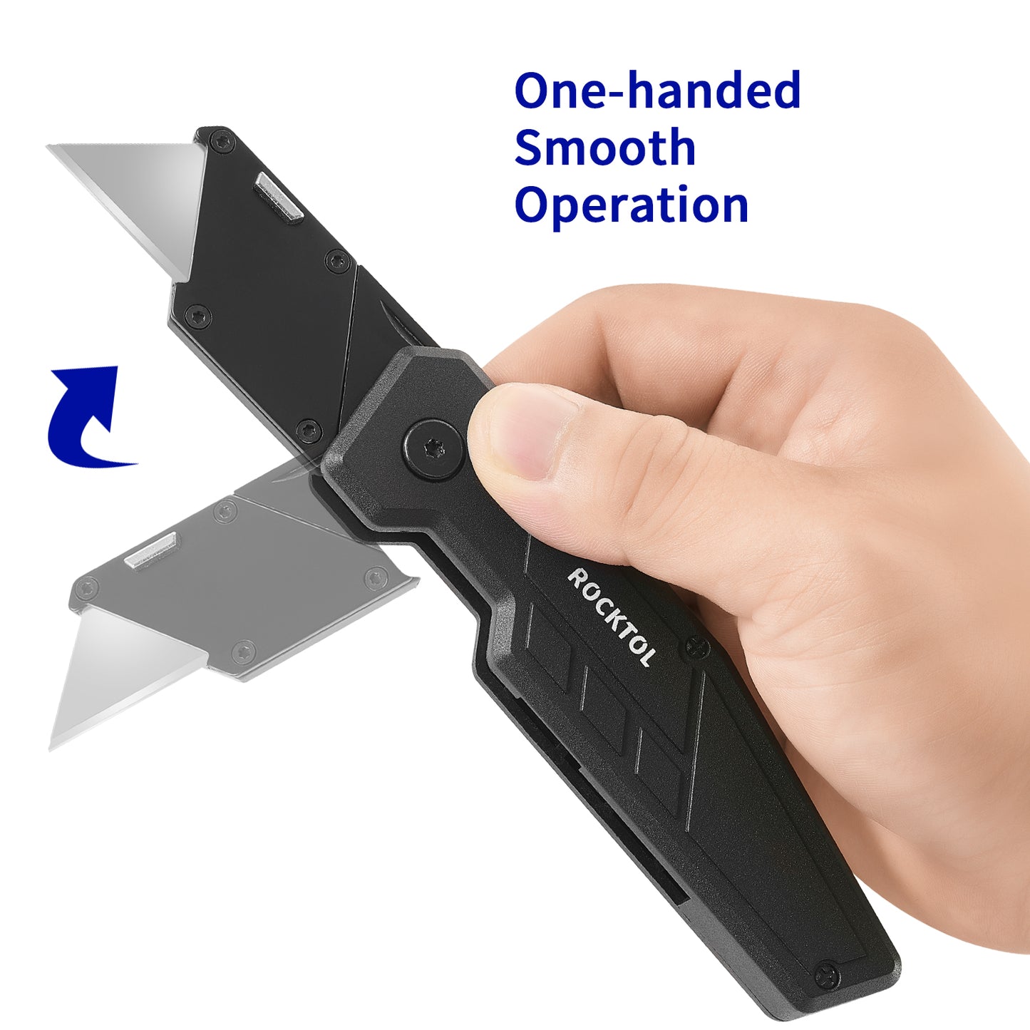 ROCKTOL 3-Pack Folding Utility Knives with Stainless Steel Head, Lightweight Reinforced Handle, Quick-change Blade, Button Lock, with Extra 15PC SK5 Blades